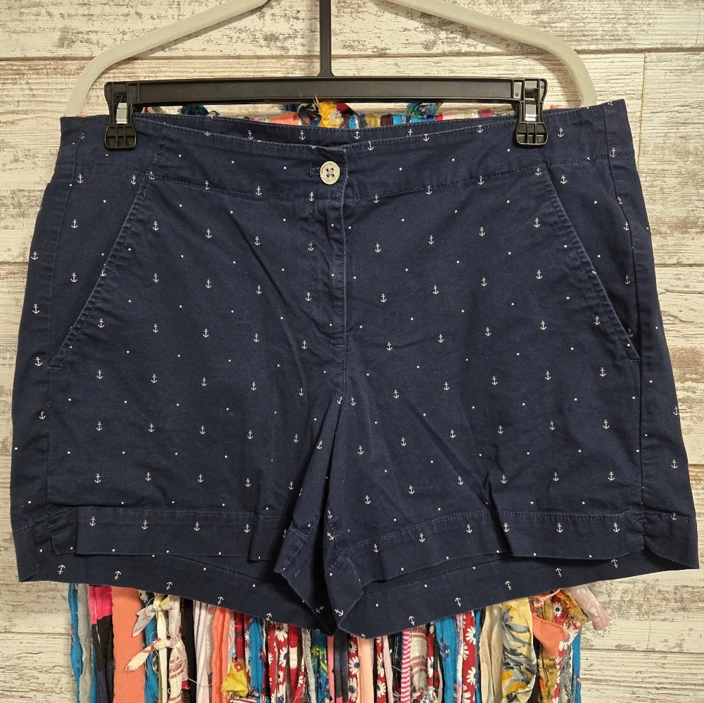 Nautica Shorts Womens 12 Anchor Chino Blue Casual Summer Shortie Bottoms